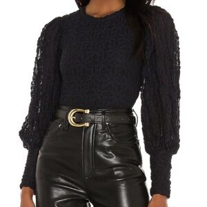 Free People Tea Time Jacquard Top | Women’s Small | Black Romantic Coquette